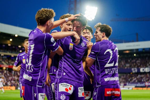 SOCCER - UEFA ECL, A.Wien vs Liepaja VIENNA,AUSTRIA,30.JUL.26 - SOCCER - UEFA Conference League, qualification, Austria Wien vs FK Liepaja. Image shows the rejoicing of A.Wien.  GEPAxpictures xEdgarxEisner