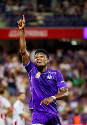 SOCCER - UEFA ECL, A.Wien vs Liepaja VIENNA,AUSTRIA,30.JUL.26 - SOCCER - UEFA Conference League, qualification, Austria Wien vs FK Liepaja. Image shows the rejoicing of Kelvin Boateng (A.Wien).  GEPAxpictures xEdgarxEisner