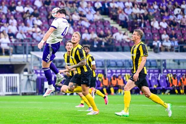 RSC Anderlecht v Hammarby IF - UEFA Europa League ANDERLECHT, BELGIUM - JULY 30 : Biancone Giulian defender of RSC Anderlecht in action during the UEFA Europa League 2025 26 second qualifying round second leg between RSC Anderlecht and Hammarby IF on July 30, 2026 in Anderlecht, Belgium, 30 07 2026 Anderlecht Belgium  Copyright: xJanxDexMeuleneirx