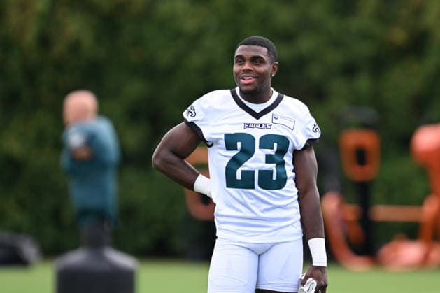 PHILADELPHIA, PA - JULY 30: Philadelphia Eagles cornerback Jakorian Bennett 23 reacts during the Philadelphia Eagles training camp on July 30th, 2026 at Jefferson Health Training Complex in Philadelphia, PA. (Photo by Terence Lewis Icon Sportswire) NFL, American Football Herren, USA JUL 30 Eagles Training Camp EDITORIAL USE ONLY Icon260730014