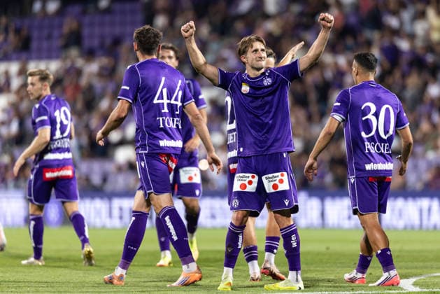 SOCCER - UEFA ECL, A.Wien vs Liepaja VIENNA,AUSTRIA,30.JUL.26 - SOCCER - UEFA Conference League, qualification, Austria Wien vs FK Liepaja. Image shows the rejoicing of Reinhold Ranftl (A.Wien).  GEPAxpictures xArminxRauthner