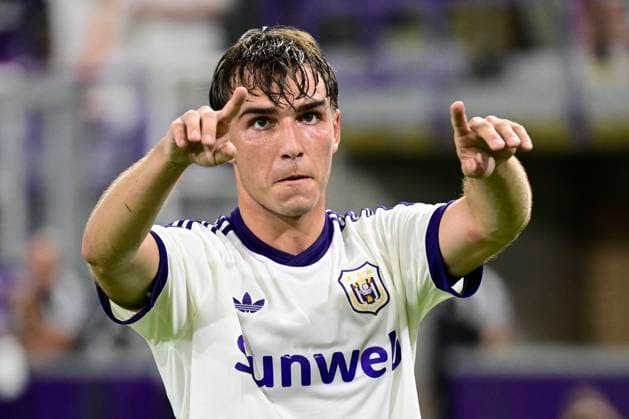 RSC Anderlecht v Hammarby IF - UEFA Europa League ANDERLECHT, BELGIUM - JULY 30 : Cvetkovic Mihajlo forward of RSC Anderlecht celebrates after scoring during the UEFA Europa League 2025 26 second qualifying round second leg between RSC Anderlecht and Hammarby IF on July 30, 2026 in Anderlecht, Belgium, 30 07 2026 Anderlecht Belgium  Copyright: xJanxDexMeuleneirx