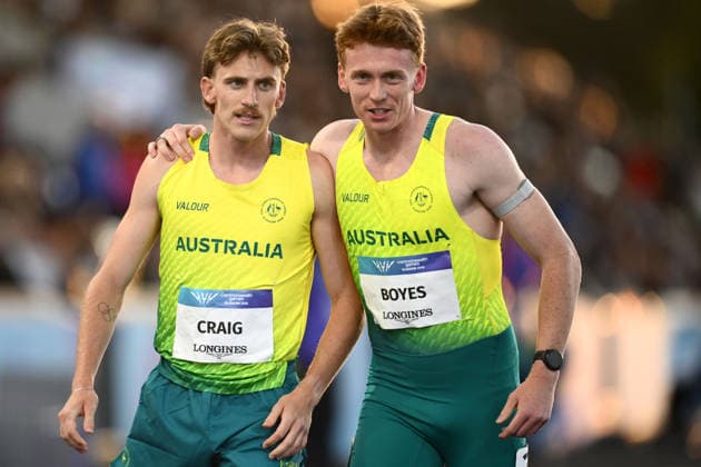 COM26 ATHLETICS, Peyton Craig and Luke Boyes of Australia react following Men s 800m Semi-Finals of the Glasgow 2026 Commonwealth Games at EDF Scotstoun Stadium in Glasgow, Scotland, Thursday, July 30, 2026. ( NO ARCHIVING, EDITORIAL USE ONLY Glasgow United Kingdom  Copyright: xJOELxCARRETTx 20260731126632717957
