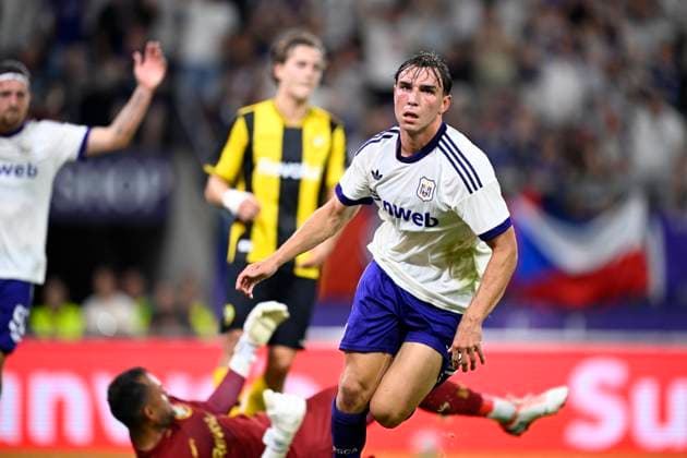 RSC Anderlecht v Hammarby IF - UEFA Europa League ANDERLECHT, BELGIUM - JULY 30 : Cvetkovic Mihajlo forward of RSC Anderlecht celebrating scoring a goal (2-1) during the UEFA Europa League 2026 27 second qualifying round second leg between RSC Anderlecht and Hammarby IF on July 30, 2026 in Anderlecht, Belgium, 30 07 2026 Anderlecht Belgium  Copyright: xTomasxSiskx