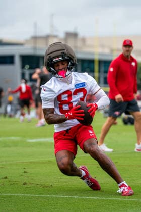 July 30, 2026, Tampa, Florida, U.S.A: Tampa Bay Buccaneers wide receiver No. 83 Eric Rivers Jr. pivots after making the catch in training camp practice at the AdventHealth Training Center in Tampa NFL, American Football Herren, USA 2026 Tampa Bay Buccaneers Training Camp  - ZUMAc282 20260730_zsp_c282_002 Copyright: xJustinxColenx