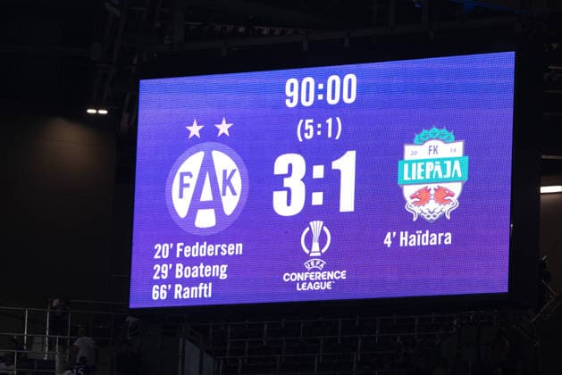 SOCCER - UEFA ECL, A.Wien vs Liepaja VIENNA,AUSTRIA,30.JUL.26 - SOCCER - UEFA Conference League, qualification, Austria Wien vs FK Liepaja. Image shows the final scoreboard.  GEPAxpictures xArminxRauthner