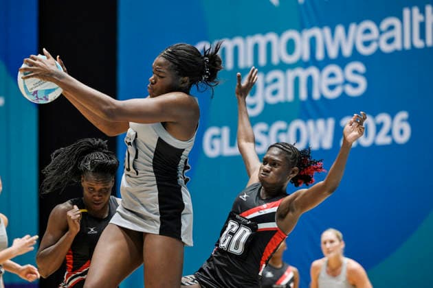 New Zealand Silver Ferns v Uganda Netball Grace Nweke of New Zealand Shian Lewis of Trinidad & Tobago, New Zealand Silver Ferns v Trinidad & Tobago, pool B netball match of the 2026 Glasgow Commonwealth Games at OVO Hydro, Glasgow, Scotland on Thursday 30 July 2026. Photo: Jayne Russell Glasgow Scotland Copyright: xx