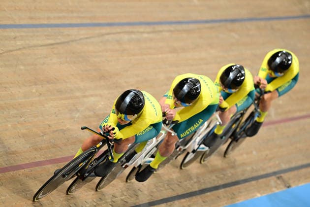 COM26 Track cycling, Rad, Radsport, Bahnrad, Bahn Felicity Wilson-Haffenden of Australia leads the Women s 4000M Team Pursuit to a Gold Medal win at the Track Cycling during the Glasgow 2026 Commonwealth Games at the Sir Chris Hoy Velodrome in Glasgow, Scotland, Thursday, July 30, 2026. ( NO ARCHIVING, EDITORIAL USE ONLY Glasgow Scotland United Kingdom  Copyright: xDEANxLEWINSx 20260731158904040313