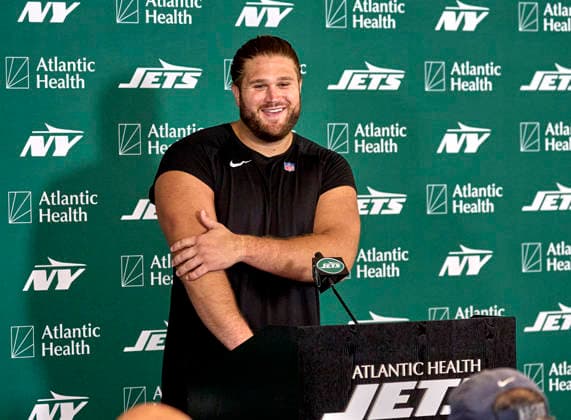 New York Jets offensive linemen Joe Tippmann (66) during press conference, PK, Pressekonferenz at training camp at the Atlantic Health Jets Training Center, Florham Park, New Jersey. CSM Florham Park United States - ZUMAc04_ 20260730_zma_c04_046 Copyright: xDuncanxWilliamsx