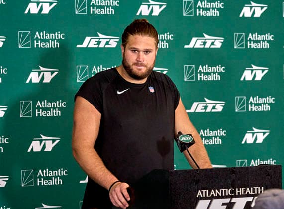 New York Jets offensive linemen Joe Tippmann (66) during press conference, PK, Pressekonferenz at training camp at the Atlantic Health Jets Training Center, Florham Park, New Jersey. CSM NFL, American Football Herren, USA 2026: NY Jets Training Camp JUL 30  - ZUMAc04_ 20260730_zma_c04_043 Copyright: xDuncanxWilliamsx