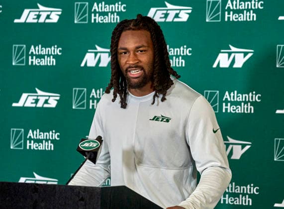 New York Jets wide receiver Omar Cooper, Jr. (83) during press conference, PK, Pressekonferenz at training camp at the Atlantic Health Jets Training Center, Florham Park, New Jersey. CSM NFL, American Football Herren, USA 2026: NY Jets Training Camp JUL 30  - ZUMAc04_ 20260730_zma_c04_061 Copyright: xDuncanxWilliamsx