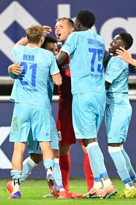 KAA Gent v LNZ Cherkasy - UEFA Conference League GENT, BELGIUM - JULY 30 : Players of KAA Gent celebrating with Roef Davy goalkeeper of KAA Gent after the penalties shoot out win during the UEFA Conference League 2026 27 second qualifying round second leg between KAA Gent and LNZ Cherkasy on July 30, 2026 in Gent, Belgium, 30 07 2026 Gent Belgium  Copyright: xNicoxVereeckenx