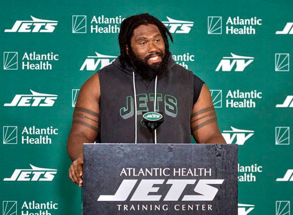 NFL, American Football Herren, USA 2026: NY Jets Training Camp JUL 30 New York Jets defensive linemen Jowon Briggs (91) during press conference, PK, Pressekonferenz at training camp at the Atlantic Health Jets Training Center, Florham Park, New Jersey. Duncan Williams CSM (Credit Image: Duncan Williams Cal Media) Florham Park New Jersey United States EDITORIAL USE ONLY Copyright: xx ZUMA-20260730_zma_c04_041.jpg DuncanxWilliamsx csmphotothree507162