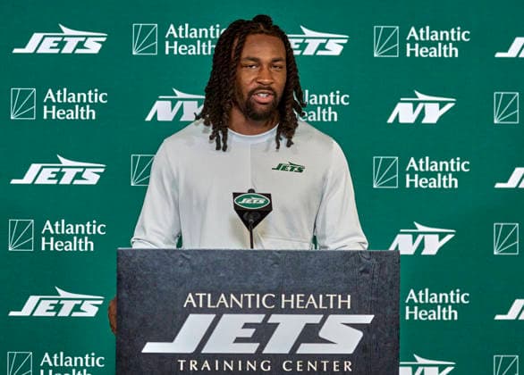 NFL, American Football Herren, USA 2026: NY Jets Training Camp JUL 30 New York Jets wide receiver Omar Cooper, Jr. (83) during press conference, PK, Pressekonferenz at training camp at the Atlantic Health Jets Training Center, Florham Park, New Jersey. Duncan Williams CSM (Credit Image: Duncan Williams Cal Media) Florham Park New Jersey United States EDITORIAL USE ONLY Copyright: xx ZUMA-20260730_zma_c04_051.jpg DuncanxWilliamsx csmphotothree507175