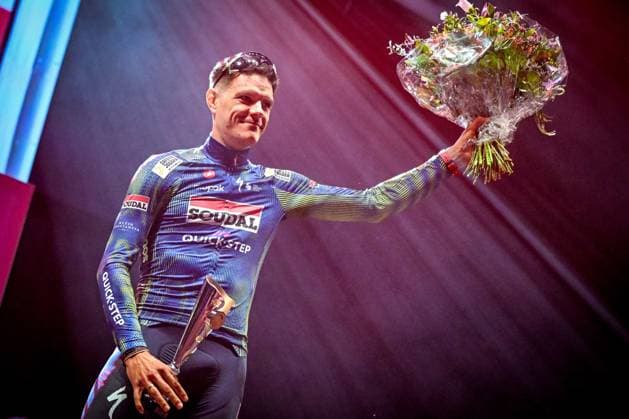 Belgian Jasper Stuyven of Soudal Quick-Step pictured on the podium after the Natourcriterium Herentals cycling race, Thursday 30 July 2026 in Herentals. The contest is a part of the traditional criteriums , local races in which mainly cyclists who rode the Tour de France compete. ELIASxROM  x182429757x