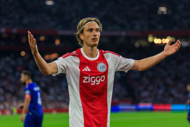 AFC Ajax v FK Vojvodina - UEFA Conference League AMSTERDAM, NETHERLANDS - JULY 30: Mika Godts of AFC Ajax during the UEFA Conference League match between AFC Ajax and FK Vojvodina at Johan Cruijff Arena on July 30, 2026 in Amsterdam, Netherlands. Amsterdam Johan Cruijff Arena Netherlands Content not available for redistribution in The Netherlands directly or indirectly through any third parties. Copyright: xMarcelxvanxPlateringenx