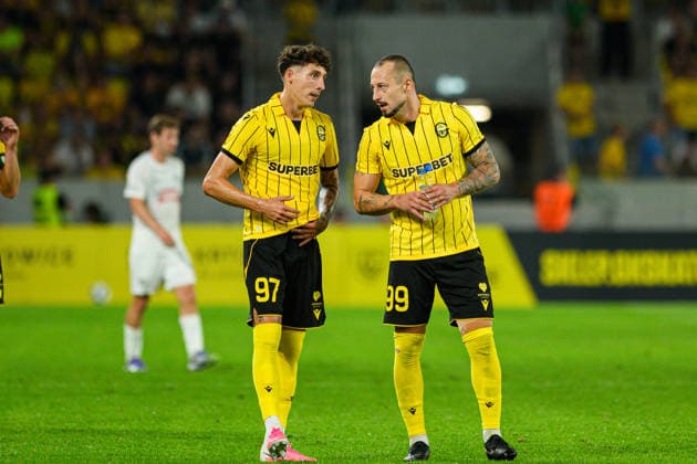 Adam Zrelak and Erik Jirka seen during UEFA Conference League 2026 27 2nd qualifying round 2nd leg match between teams of GKS Katowice and MSK Zilina in Katowice, Poland (Tomasz Karczewski Ball Raw Images) Katowice Arena Katowice Poland Copyright: xTomaszxKarczewskix tomaszkarczewski_gks_zilina_2627_TK1_8144