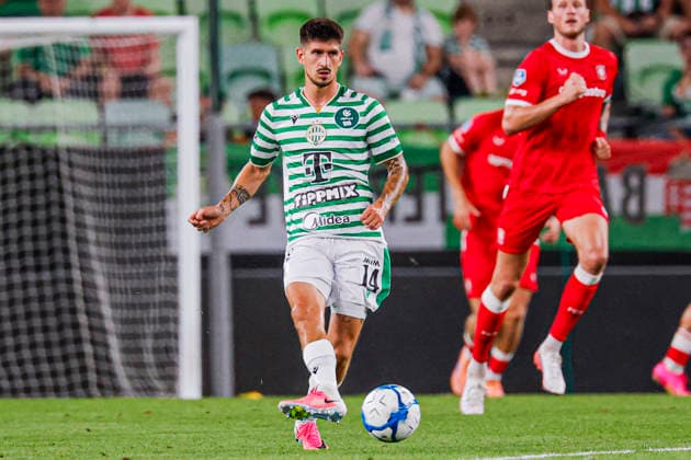 BUDAPEST, HUNGARY - JULY 30: Attila Osvath of Ferencvaros passes the ball during the UEFA Europa League 2026 27 Second Qualifying Round Second Leg match between Ferencvaros and FC Twente at Groupama Arena on July 30, 2026 in Budapest, Hungary.  Copyright: xMTB-Photo MB-Mediax