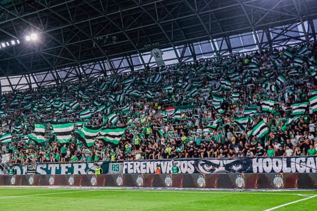 BUDAPEST, HUNGARY - JULY 30: Fans and Supporters of Ferencvaros waving flags prior to the UEFA Europa League 2026 27 Second Qualifying Round Second Leg match between Ferencvaros and FC Twente at Groupama Arena on July 30, 2026 in Budapest, Hungary.  Copyright: xMTB-Photo MB-Mediax