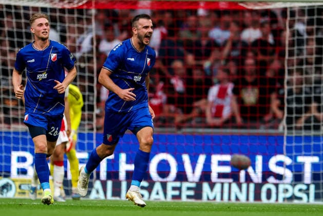 AMSTERDAM, NETHERLANDS - JULY 30: Djordje Crnomarkovic of FK Vojvodina celebrates after scoring his team s first goal during the UEFA Conference League 2026 27 second qualifying round second leg match between AFC Ajax and at Johan Cruijff Arena on July 30, 2026 in Amsterdam, Netherlands.  Copyright: xRenexNijhuis MBxMediax