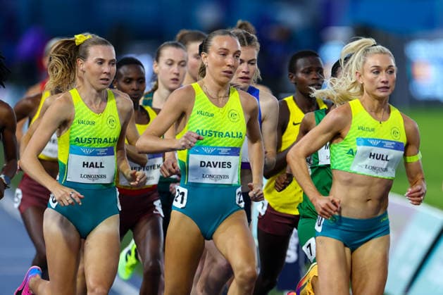 RECORD DATE NOT STATED 30th July 2026; Glasgow, Scotland; 2026 Commonwealth Games, Day Eight; Scotstoun Stadium Athletics, Womens 5000m, Jessica Hull (AUS) leads her team mates Rose Davies (AUS) and Linden Hall (AUS) RogerxEvans