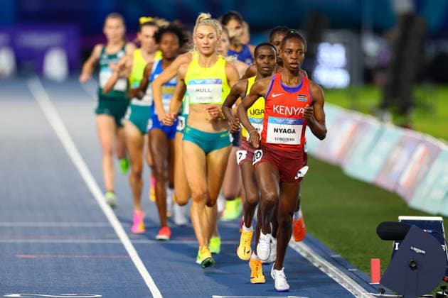 RECORD DATE NOT STATED 30th July 2026; Glasgow, Scotland; 2026 Commonwealth Games, Day Eight; Scotstoun Stadium Athletics, Womens 5000m, Caroline Nyaga (KEN) leads the spread out field RogerxEvans
