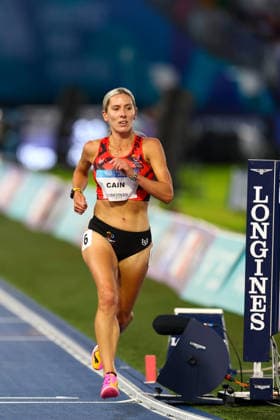 RECORD DATE NOT STATED 30th July 2026; Glasgow, Scotland; 2026 Commonwealth Games, Day Eight; Chrisa Cain (IOM) was lapped in the latter stages of the race RogerxEvans