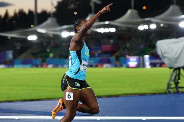 July 30, 2026, Glasgow, Scotland, Great Britain: DEVYNNE CHARLTON of The Bahamas reacts to winning ahead MEGAN SIMMONDS of Jamaica and TOBI AMUSAN of Nigeria in the Athletics Women s 100m hurdles Final of the Commonwealth Games Glasgow 2026 at the Scotstoun Stadium in Glasgow, Scotland. Commowealth Games 2026: Athletics  - ZUMAc179 20260730_zep_c179_014 Copyright: xMickaelxChavetx