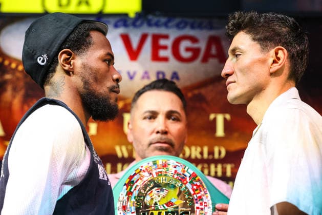 July 30, 2026: (L-R) Lightweights Lamont Roach Jr. and William Zepeda face-off on stage during the press conference, PK, Pressekonferenz for the Roach Jr. vs Zepeda event at the Skybox Lounge inside the Virgin Hotels on July 30, 2026 in Las Vegas, NV. CSM. Las Vegas United States of America - ZUMAc04_ 20260730_zma_c04_081 Copyright: xChristopherxTrimx