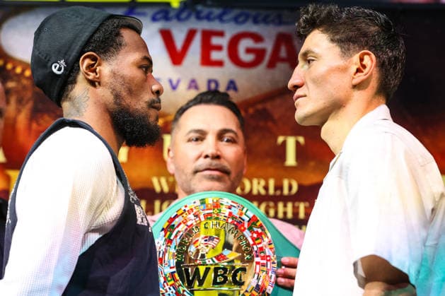 July 30, 2026: (L-R) Lightweights Lamont Roach Jr. and William Zepeda face-off on stage during the press conference, PK, Pressekonferenz for the Roach Jr. vs Zepeda event at the Skybox Lounge inside the Virgin Hotels on July 30, 2026 in Las Vegas, NV. CSM. Boxing 2026: Roach Jr. Vs Zepeda JUL 30  - ZUMAc04_ 20260730_zma_c04_104 Copyright: xChristopherxTrimx
