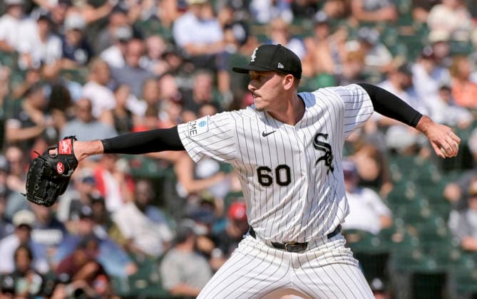 Chicago White Sox pitcher Bryan Hudson (60) throws against the New York Yankees during the ninth inning at Rate Field in Chicago, IL on Thursday, July 30, 2026. The White Sox defeated the Yankees 2-1.  CHI20260730125 MARKxBLACK
