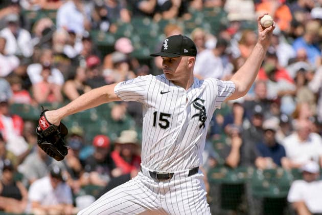 Chicago White Sox pitcher Sean Newcomb (15) throws against the New York Yankees during the seventh inning at Rate Field in Chicago, IL on Thursday, July 30, 2026. The White Sox defeated the Yankees 2-1.  CHI20260730118 MARKxBLACK