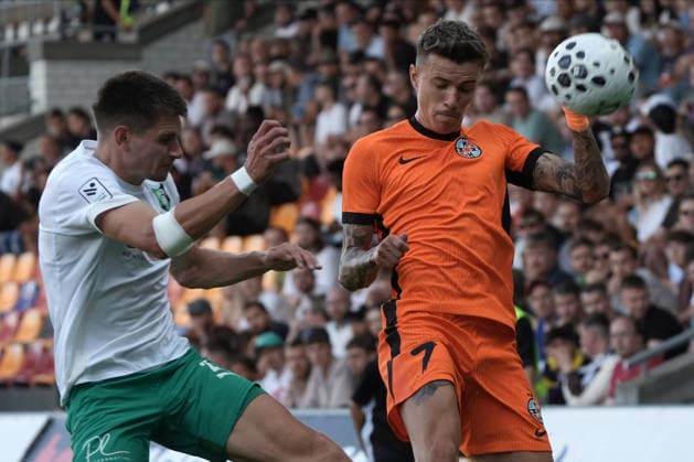 July 30, 2026, Riga, Latvia: Tin HRVOJ and Octavian Popescu in action during their UEFA Europa Conference League qualifying round game between Latvian FK Auda and Romanian FCSB in Riga, Latvia, July 30, 2026. Photo: Roman Koksarov Riga Latvia - ZUMAk209 20260730_zsp_k209_002 Copyright: xRomansxKoksarovx