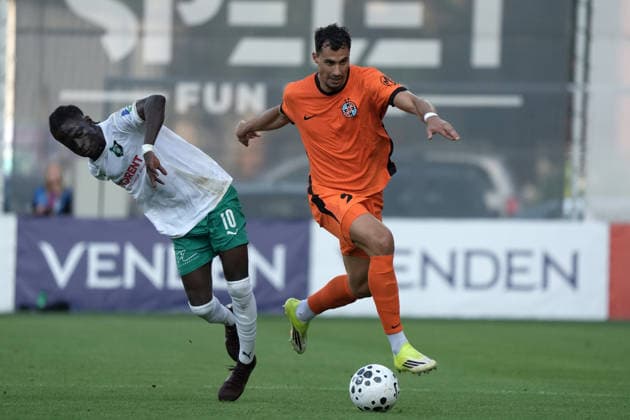 July 30, 2026, Riga, Latvia: Andre Duarte and Wally FOFANA in action during their UEFA Europa Conference League qualifying round game between Latvian FK Auda and Romanian FCSB in Riga, Latvia, July 30, 2026. Photo: Roman Koksarov Riga Latvia - ZUMAk209 20260730_zsp_k209_012 Copyright: xRomansxKoksarovx