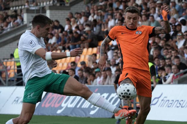 July 30, 2026, Riga, Latvia: Tin HRVOJ and Octavian Popescu in action during their UEFA Europa Conference League qualifying round game between Latvian FK Auda and Romanian FCSB in Riga, Latvia, July 30, 2026. Photo: Roman Koksarov Latvia Sports - July 30, 2026  - ZUMAk209 20260730_zsp_k209_013 Copyright: xRomansxKoksarovx
