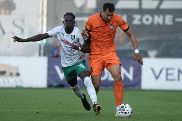 July 30, 2026, Riga, Latvia: Andre Duarte and Wally FOFANA in action during their UEFA Europa Conference League qualifying round game between Latvian FK Auda and Romanian FCSB in Riga, Latvia, July 30, 2026. Photo: Roman Koksarov Riga Latvia - ZUMAk209 20260730_zsp_k209_022 Copyright: xRomansxKoksarovx