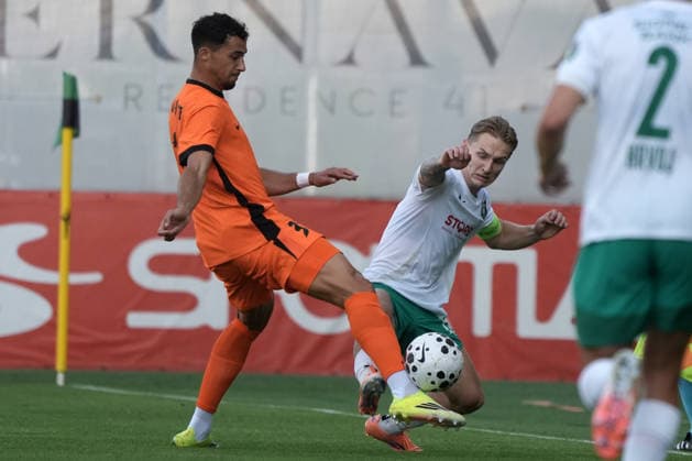 July 30, 2026, Riga, Latvia: Andre Duarte and Eduards DASKEVICS in action during their UEFA Europa Conference League qualifying round game between Latvian FK Auda and Romanian FCSB in Riga, Latvia, July 30, 2026. Photo: Roman Koksarov Riga Latvia - ZUMAk209 20260730_zsp_k209_027 Copyright: xRomansxKoksarovx