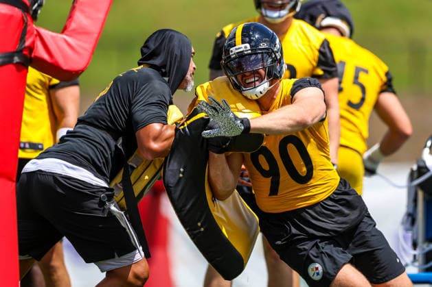 July 30, 2026, Latrobe, Pennsylvania, USA: Pittsburgh Steelers linebacker TJ WATT (90) performing drills during the Pittsburgh Steelers Training Camp in Latrobe, Pennsylvania. NFL, American Football Herren, USA 2026: Pittsburgh Steelers Training Camp  - ZUMAg257 20260730_zsp_g257_070 Copyright: xBrentxGudenschwagerx