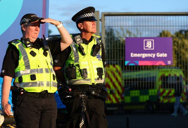 July 30, 2026, Glasgow, Scotland, Great Britain: POLICE OFFICERS are seen during the Athletics on Day 6 of the Commonwealth Games Glasgow 2026 at the Scotstoun Stadium in Glasgow, Scotland. Commowealth Games 2026: Athletics  - ZUMAc179 20260730_zep_c179_126 Copyright: xMickaelxChavetx