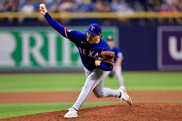July 30, 2026, St. Petersburg, Florida, USA: Texas Rangers pitcher Peyton Gray (75) delivers a pitch during an MLB, Baseball Herren, USA game against the Tampa Bay Rays on July 30, 2026 at Tropicana Field. The Rays beat the Rangers 3-2 and won the series. MLB 2026: Tampa Bay Rays 3 : 2 Texas Rangers  - ZUMAh180 20260730_zsp_h180_078 Copyright: xKimxHukarix
