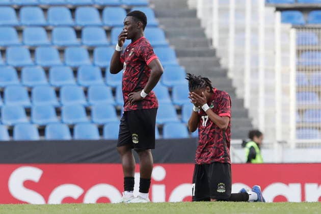 CONCACAF U-20 Championship - Costa Rica vs Antigua and Bermuda Elijah Whyte (L) and Jermarion Edwards of Antigua and Barbuda react during the CONCACAF U-20 Championship match between Costa Rica and Antigua and Barbuda in Puebla, Mexico, 30 July 2026. PUEBLA Mexico  Copyright: xHILDAxRIOSx