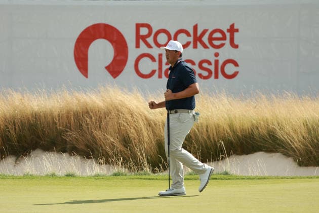 Rocket Classic DETROIT, MICHIGAN - JULY 30: Rico Hoey of the Philippines reacts to his putt on the 17th green during the first round of the Rocket Classic 2026 at the Detroit Country Club in Detroit, Michigan, MI, USA Thursday, July 30, 2026. Detroit Michigan United States  Copyright: xJorgexLemusx originalFilename:lemus-rocketcl260730_npELS.jpg