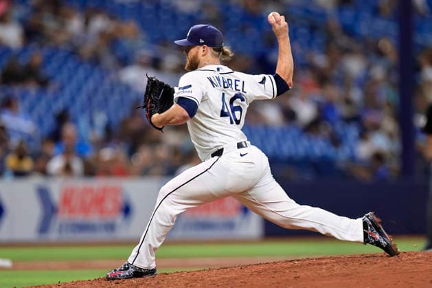 July 30, 2026, St. Petersburg, Florida, USA: Tampa Bay Rays pitcher Craig Kimbrel (46) delivers a pitch during an MLB, Baseball Herren, USA game against the Texas Rangers on July 30, 2026 at Tropicana Field. The Rays beat the Rangers 3-2 and won the series. St. Petersburg USA - ZUMAh180 20260730_zsp_h180_061 Copyright: xKimxHukarix