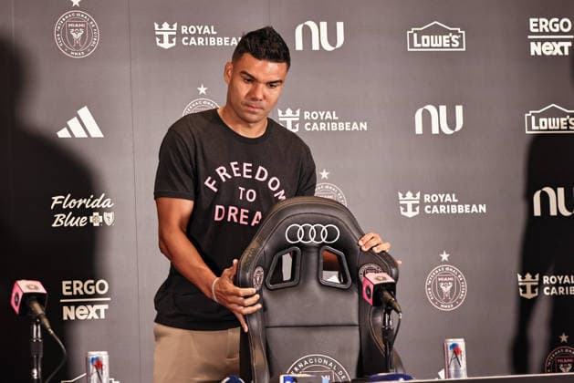 July 30, 2026, Miami, Florida, USA: Brazilian midfielder Casemiro speaks at a press conference, PK, Pressekonferenz after he was officially introduced as Inter Miami s new signing during an event at NU Stadium in Miami, Florida, Soccer 2026: Casemiro Press Conference.  - ZUMAa257 20260730_zsp_a257_009 Copyright: xChrisxArjoonx