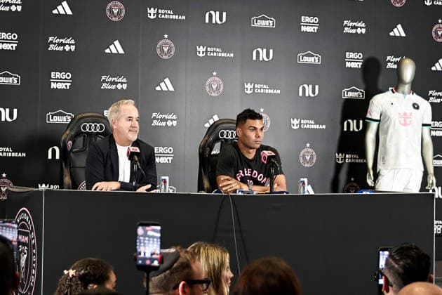 July 30, 2026, Miami, Florida, USA: Managing owner of Inter Miami, Jorge Mas, and midfielder Casemiro, speak at a press conference, PK, Pressekonferenz after new signing, Casemiro, was officially introduced during a welcome event at NU Stadium in Miami, Florida, Soccer 2026: Casemiro Press Conference.  - ZUMAa257 20260730_zsp_a257_015 Copyright: xChrisxArjoonx