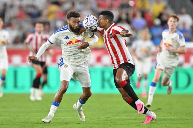 July 30, 2026, Harrison, New Jersey, United States of America: Harrison, United States of America. 30 Jul, 2026. Leeds United Defender JAYDEN BOGLE (2) and Sunderland Defender REINILDO MANDAVA (17) in action during a friendly match at Sports Illustrated Stadium Leeds United defeats Sunderland 1 to 0. Credit: , Jr. Zuma Press SOCCER 2026 - Leeds United 1: 0 Sunderland  - ZUMAa301 20260730_aaf_a301_011 Copyright: xBrooksxVonxArxx
