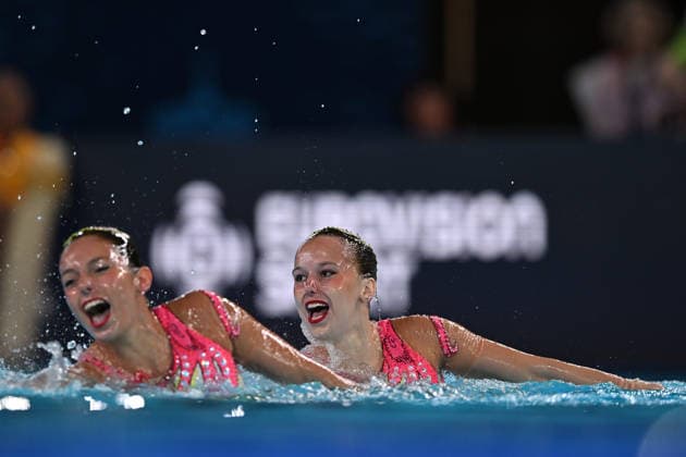 France, Paris, Centre Aquatique Olympique Metropole du Grand Paris, 31.07.2026, European Aquatics Championships Artistic Swimming - Day 1 - Duet Free Preliminary, Laelys Alavez and Romane Lunel of France Photo by Eibner Pressefoto Tino Henschel European Aquatics Championships Artistic Swimming - Day 1 - Duet Free Preliminary Paris *** France, Paris, Centre Aquatique Olympique Metropole du Grand Paris, July 31, 2026, European Aquatics Championships, Artistic Swimming, Day 1, Duet Free Preliminary, Laelys Alavez and Romane Lunel of France. Photo by Eibner Pressefoto, Tino Henschel. European Aquatics Championships, Artistic Swimming, Day 1, Duet Free Preliminary, Paris Copyright: xEibnerxPressefotox