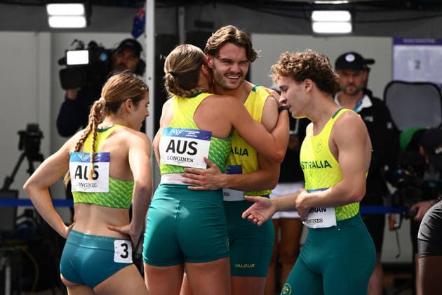 COM26 ATHLETICS, Team Australia celebrate during the Glasgow 2026 Commonwealth Games at Scotstoun Stadium in Glasgow, Scotland, Friday, July 31, 2026. ( NO ARCHIVING, EDITORIAL USE ONLY Glasgow United Kingdom  Copyright: xJOELxCARRETTx 20260731156349645946