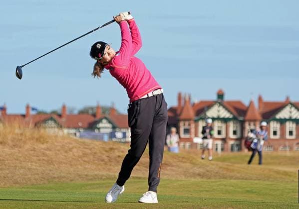 Golf: Women s British Open Shiho Kuwaki of Japan hits off the third tee during the second round of the Women s British Open golf tournament on July 31, 2026, at Royal Lytham &amp; St Annes Golf Club in Lytham St Annes, England.  A14AA0005624716P