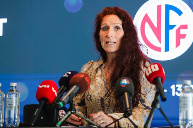 The Norwegian Football Association holds a press conference, PK, Pressekonferenz after the Uefa meeting Oslo 20260731. Lise Klaveness, president of the Norwegian Football Association (NFF) attends press conference at Ullevaal Stadium about FIFA private equity plan. Photo: Amanda Pedersen Giske NTB Oslo Norway EDITORIAL USE ONLY. RESTRICTED USE FOR BETTING COMPANIES Ref:_SPOdEo34XvOiWc.jpg *** The Norwegian Football Association holds a press conference after the UEFA meeting in Oslo on July 31, 2026. Lise Klaveness, president of the Norwegian Football Association (NFF), attends a press conference at Ullevaal Stadium regarding FIFA’s private equity plan. Photo by Amanda Pedersen Giske, NTB, Oslo, Norway. EDITORIAL USE ONLY. RESTRICTED USE FOR BETTING COMPANIES.  Copyright: xAmandaxPedersenxGiskexx xNTBx